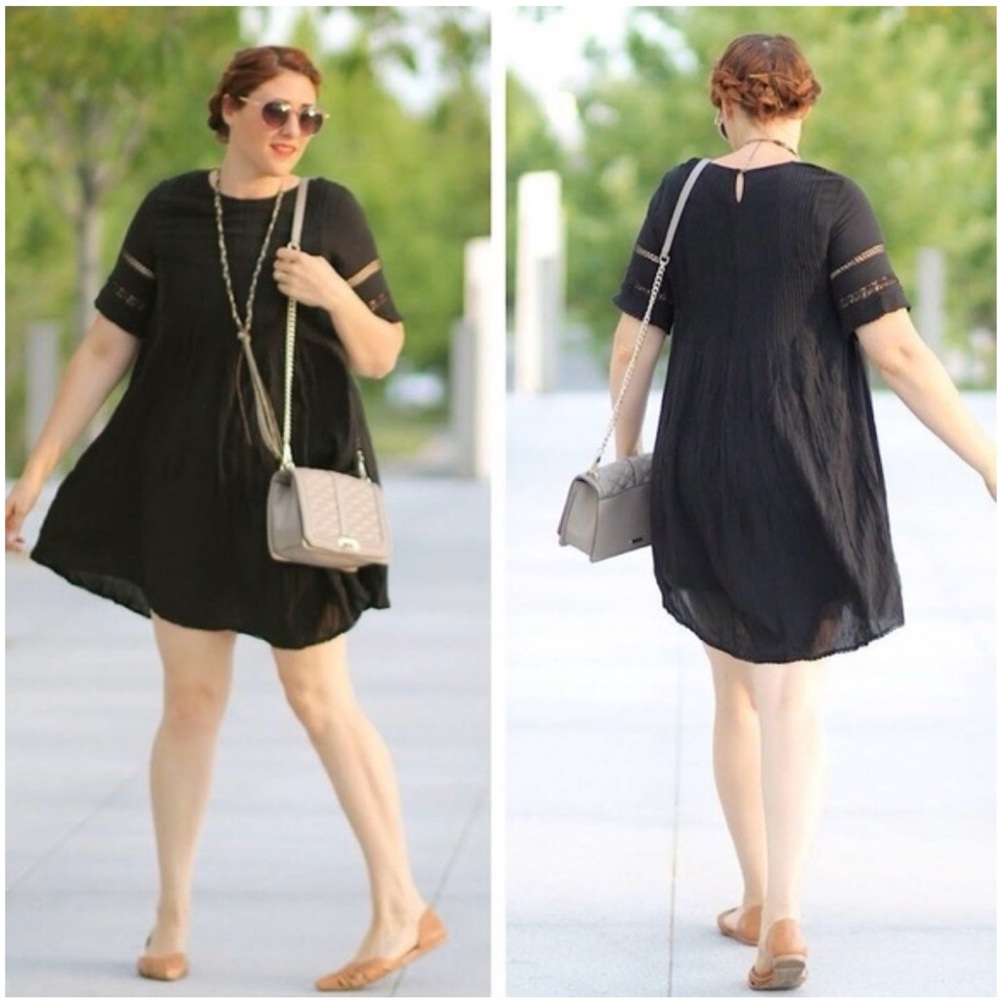H11 Wilfred Aritzia Sonore ShortSsleeve Black Flowey Baby Doll‎ Tunic Mini Dress